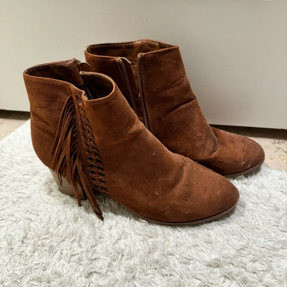 Brown Maurices Fringe Booties
